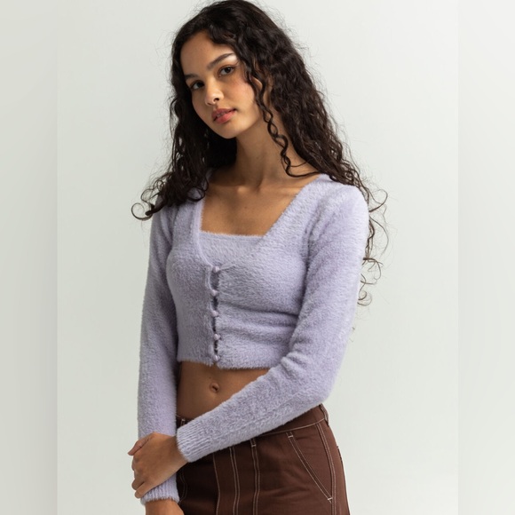 EUC Purple Fuzzy Cardigan - Picture 3 of 7